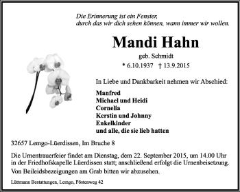 Anzeige  Mandi Hahn  Lippische Landes-Zeitung