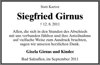 Anzeige  Siegfried Girnus  Lippische Landes-Zeitung