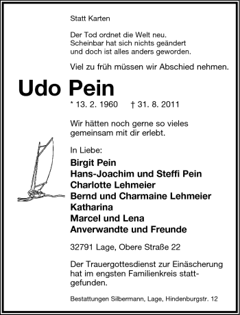 Anzeige  Udo Pein  Lippische Landes-Zeitung