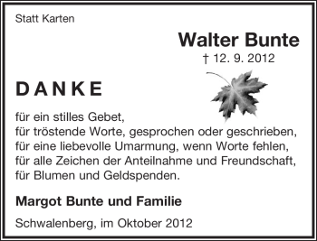 Anzeige  Walter Bunte  Lippische Landes-Zeitung