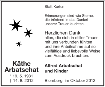 Anzeige  Käthe Arbatschat  Lippische Landes-Zeitung