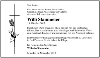 Anzeige  Willi Stammeier  Lippische Landes-Zeitung