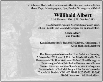 Anzeige  Willibald Albert  Lippische Landes-Zeitung