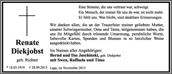 Anzeige  Renate Diekjobst  Lippische Landes-Zeitung