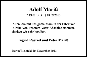 Anzeige  Adolf Mariß  Lippische Landes-Zeitung