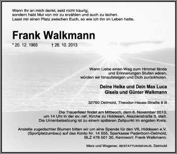 Anzeige  Frank Walkmann  Lippische Landes-Zeitung