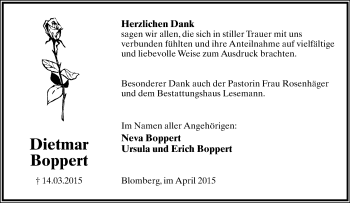Anzeige  Dietmar Boppert  Lippische Landes-Zeitung