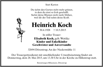 Anzeige  Heinrich Koch  Lippische Landes-Zeitung