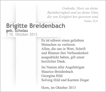 Anzeige  Brigitte Breidenbach  Lippische Landes-Zeitung