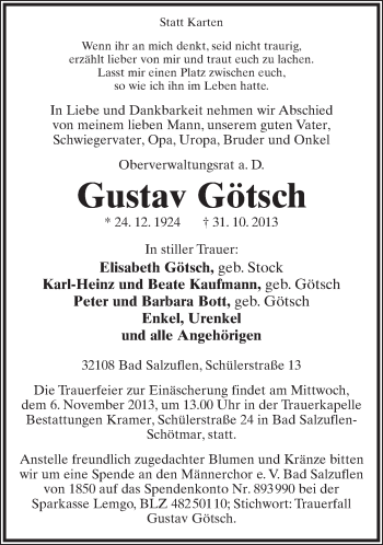 Anzeige  Gustav Götsch  Lippische Landes-Zeitung