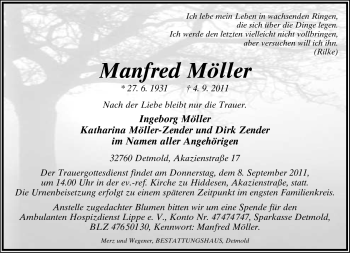 Anzeige  Manfred Möller  Lippische Landes-Zeitung