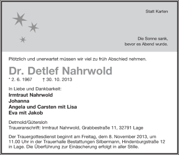 Anzeige  Detlef Nahrwold  Lippische Landes-Zeitung