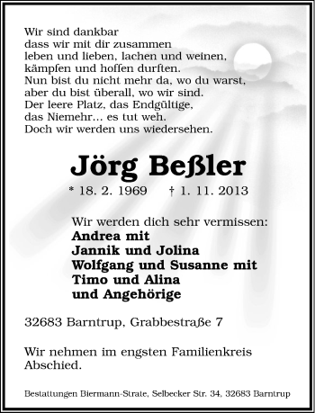 Anzeige  Jörg Beßler  Lippische Landes-Zeitung