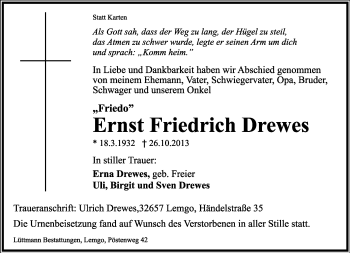 Anzeige  Ernst Friedrich Drewes  Lippische Landes-Zeitung