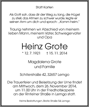 Anzeige  Heinz Grote  Lippische Landes-Zeitung