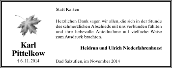 Anzeige  Karl Pittelkow  Lippische Landes-Zeitung