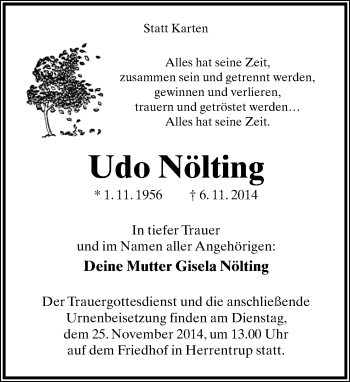 Anzeige  Udo Nölting  Lippische Landes-Zeitung