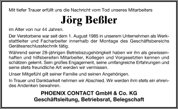 Anzeige  Jörg Beßler  Lippische Landes-Zeitung