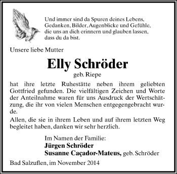 Anzeige  Elly Schröder  Lippische Landes-Zeitung
