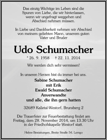 Anzeige  Udo Schumacher  Lippische Landes-Zeitung
