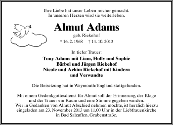 Anzeige  Almut Adams  Lippische Landes-Zeitung