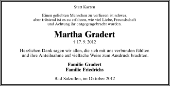 Anzeige  Martha Gradert  Lippische Landes-Zeitung