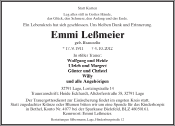 Anzeige  Emmi Leßmeier  Lippische Landes-Zeitung