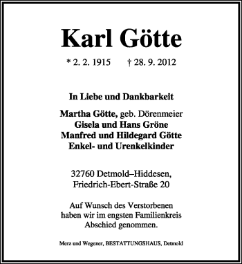 Anzeige  Karl Götte  Lippische Landes-Zeitung