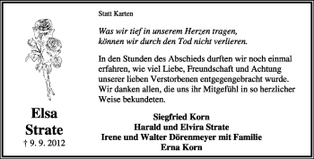 Anzeige  Elsa  Strate  Lippische Landes-Zeitung