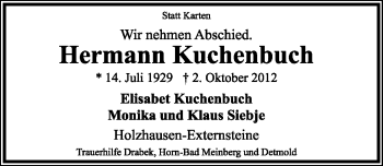 Anzeige  Hermann Kuchenbuch  Lippische Landes-Zeitung