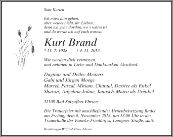 Anzeige  Kurt Brand  Lippische Landes-Zeitung