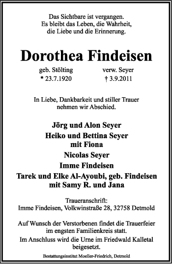 Anzeige  Dorothea Findeisen  Lippische Landes-Zeitung