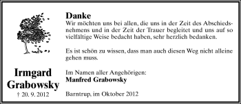Anzeige  Irmgard Grabowsky  Lippische Landes-Zeitung