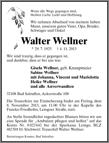 Anzeige  Walter Wellner  Lippische Landes-Zeitung