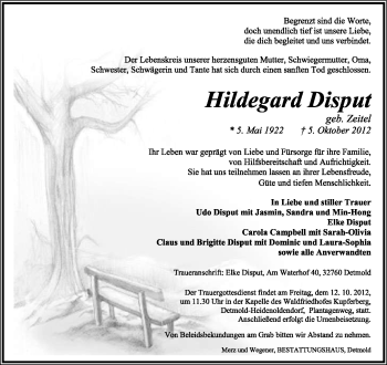 Anzeige  Hildegard Disput  Lippische Landes-Zeitung