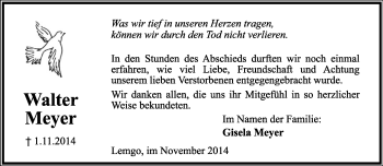 Anzeige  Walter Meyer  Lippische Landes-Zeitung