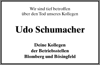 Anzeige  Udo Schumacher  Lippische Landes-Zeitung