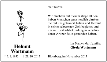 Anzeige  Helmut Wortmann  Lippische Landes-Zeitung