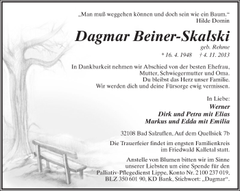 Anzeige  Dagmar Beiner-Skalski  Lippische Landes-Zeitung