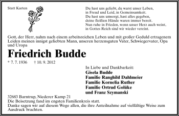 Anzeige  Friedrich Budde  Lippische Landes-Zeitung