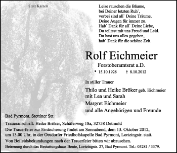 Anzeige  Rolf Eichmeier  Lippische Landes-Zeitung