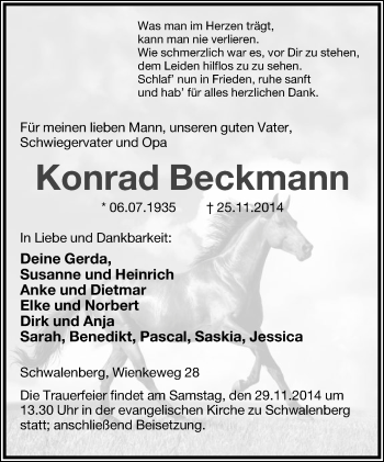 Anzeige  Konrad Beckmann  Lippische Landes-Zeitung