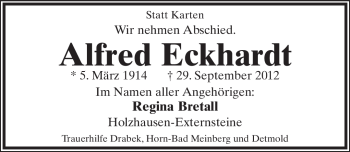 Anzeige  Alfred Eckhardt  Lippische Landes-Zeitung