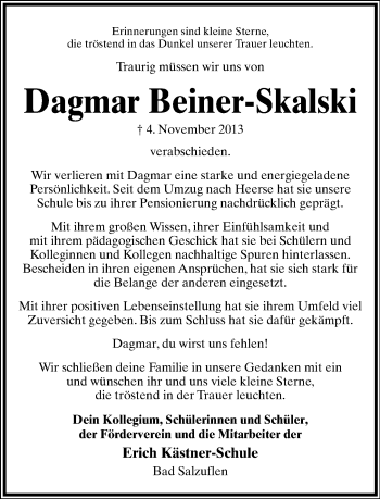 Anzeige  Dagmar Beiner-Skalski  Lippische Landes-Zeitung