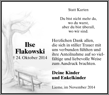 Anzeige  Ilse Flakowski  Lippische Landes-Zeitung