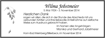 Anzeige  Wilma Jobstmeier  Lippische Landes-Zeitung