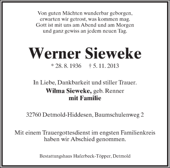 Anzeige  Werner Sieweke  Lippische Landes-Zeitung