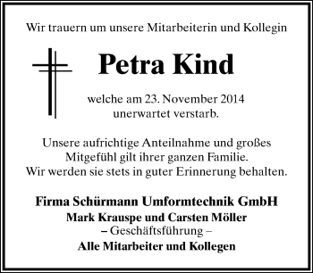 Anzeige  Petra Kind  Lippische Landes-Zeitung