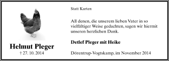 Anzeige  Helmut Pleger  Lippische Landes-Zeitung