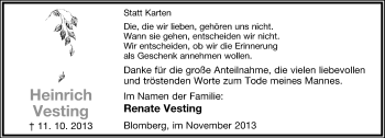 Anzeige  Heinrich Vesting  Lippische Landes-Zeitung